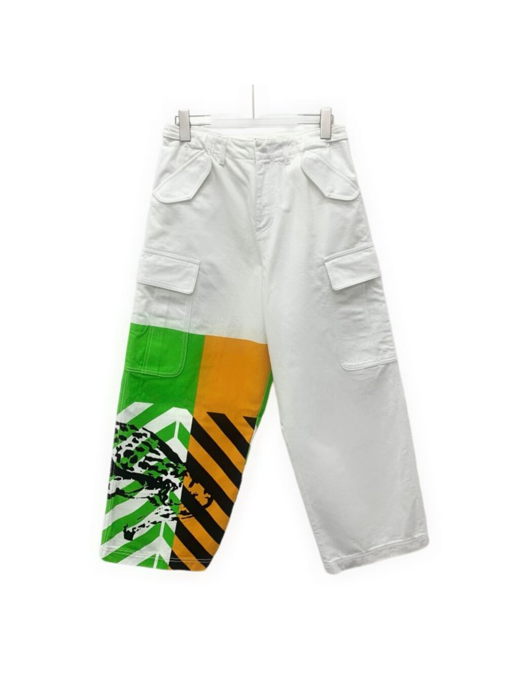 Dior White Animal Graffiti Print Utility Wide-Leg Pants